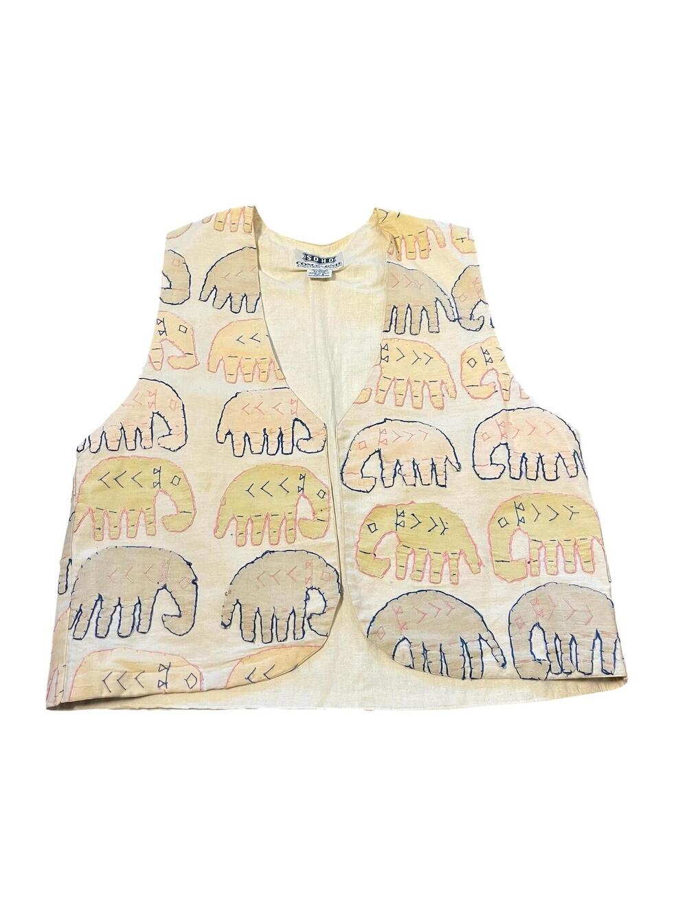 Vintage SOHO Cotton Elephant Print Vest in Pastel Colors, Size Large - Picture 3 of 3